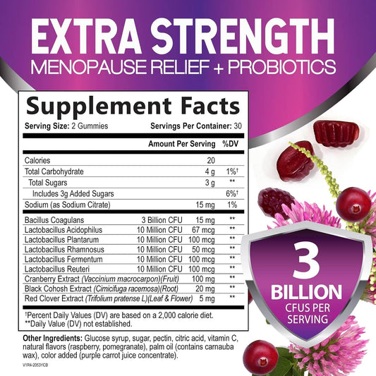 Menopause Probiotic Gummies for Women - Advanced Menopause Relief for Women with Black Cohosh - Complete Women'S Probiotics Gummy Supplements for Mild Hot Flashes & Night Sweats Support - 60 Gummies