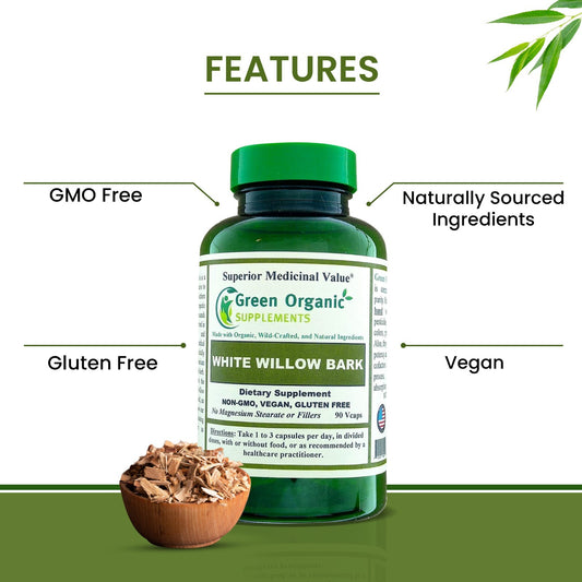 White Willow Bark Capsules 90 Veg Caps, 710Mg Willow Bark Extract, Non GMO