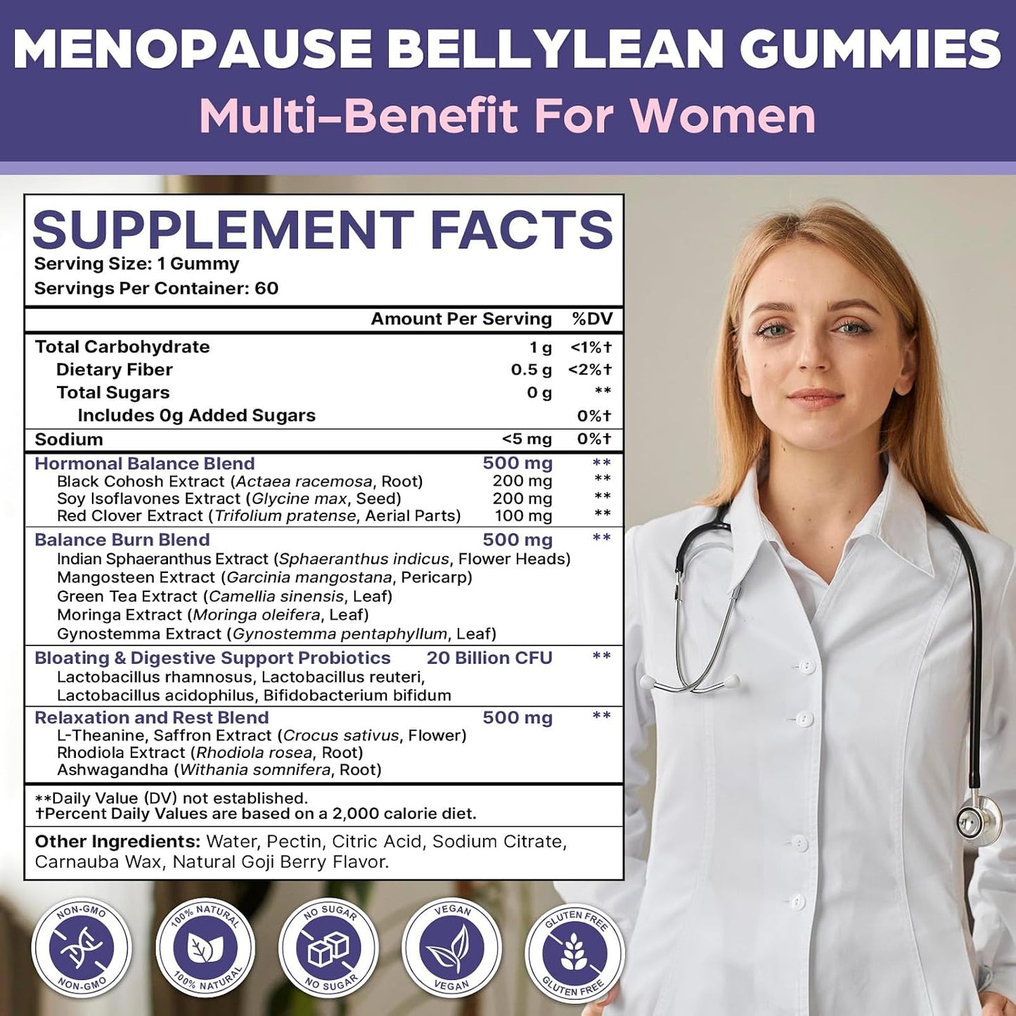 Menopause Supplements for Women, 120 Servings & 0 Sugar Menopause Gummies, Menopause Relief with Black Cohosh, Ashwagandha & Probiotics - Menopause Belly, Hormone Balance, Night Sweats & Mood Swings