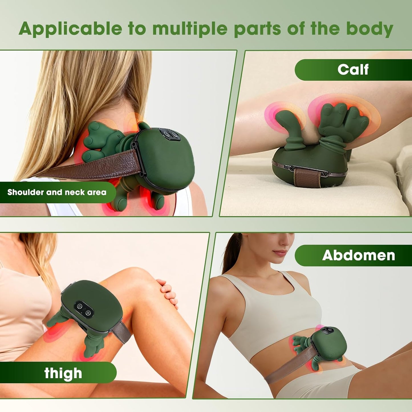 Neck and Shoulder Massager with Bionic Hand - 4D Kneading Shiatsu with Heat, Wireless Portable Rechargeable Deep Tissue Massager for Pain Relief, Home/Office (Green)