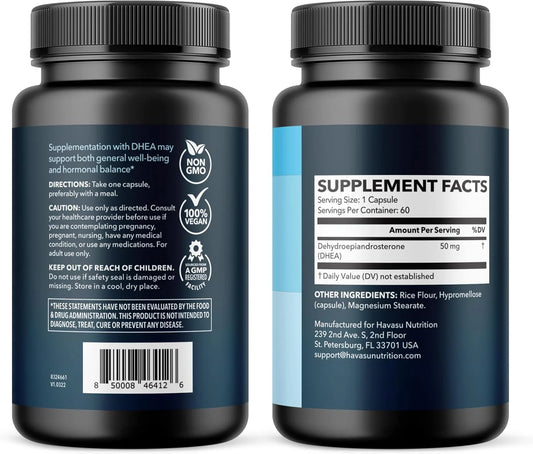 DHEA Supplement Capsules, 50Mg, Hormone Balance & Energy Support, 60 Count