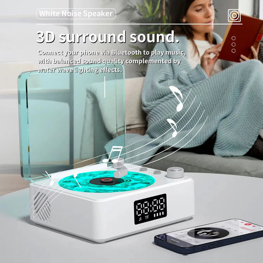 Waves Vinyl Player Bluetooth Speaker with White Noise Retro Turntable Speaker Sleep Aid Vitrola Shaped Speaker with RGB Light