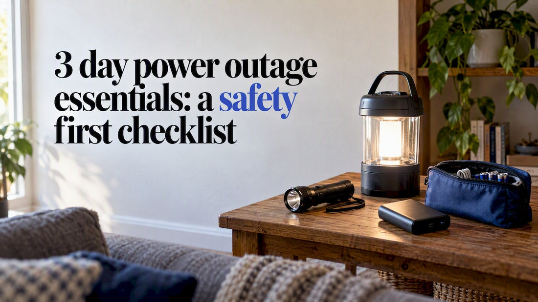 Emergency outage kit beside a glowing lantern