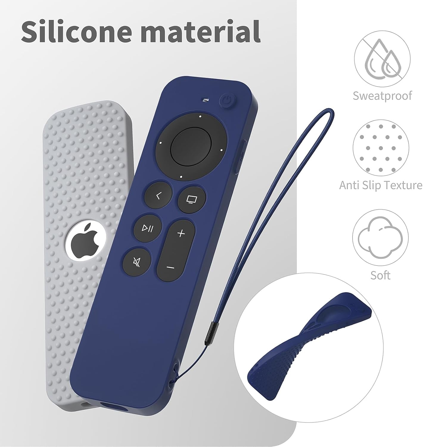 Silicone Cover Compatible with Apple TV Siri Remote 3Rd 2023 Shockproof Protective Case for Apple TV 4K 2Nd 2021 Remote Sleeve with Lanyard(Dark Blue)