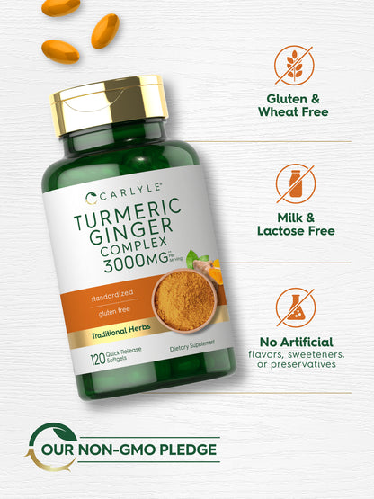 Turmeric Curcumin & Ginger Complex 3000Mg | 120 Softgels | by Carlyle