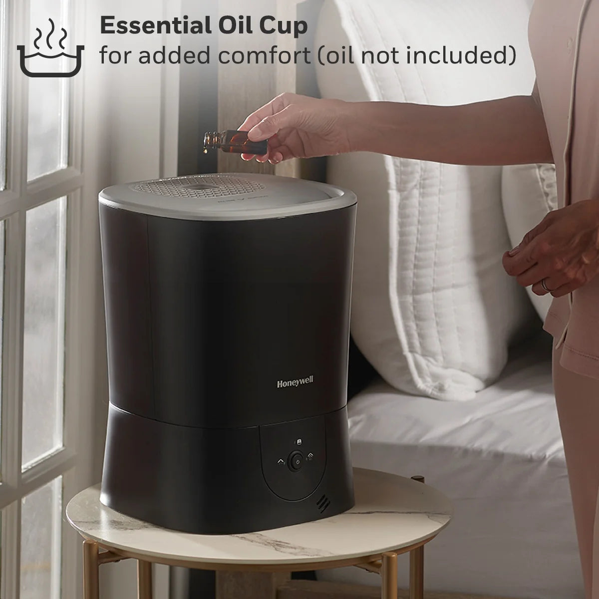 1.5 Gal. 500 Sq Ft Filter Free Warm Mist Humidifier with Essential Oil Cup, Black, HWM440