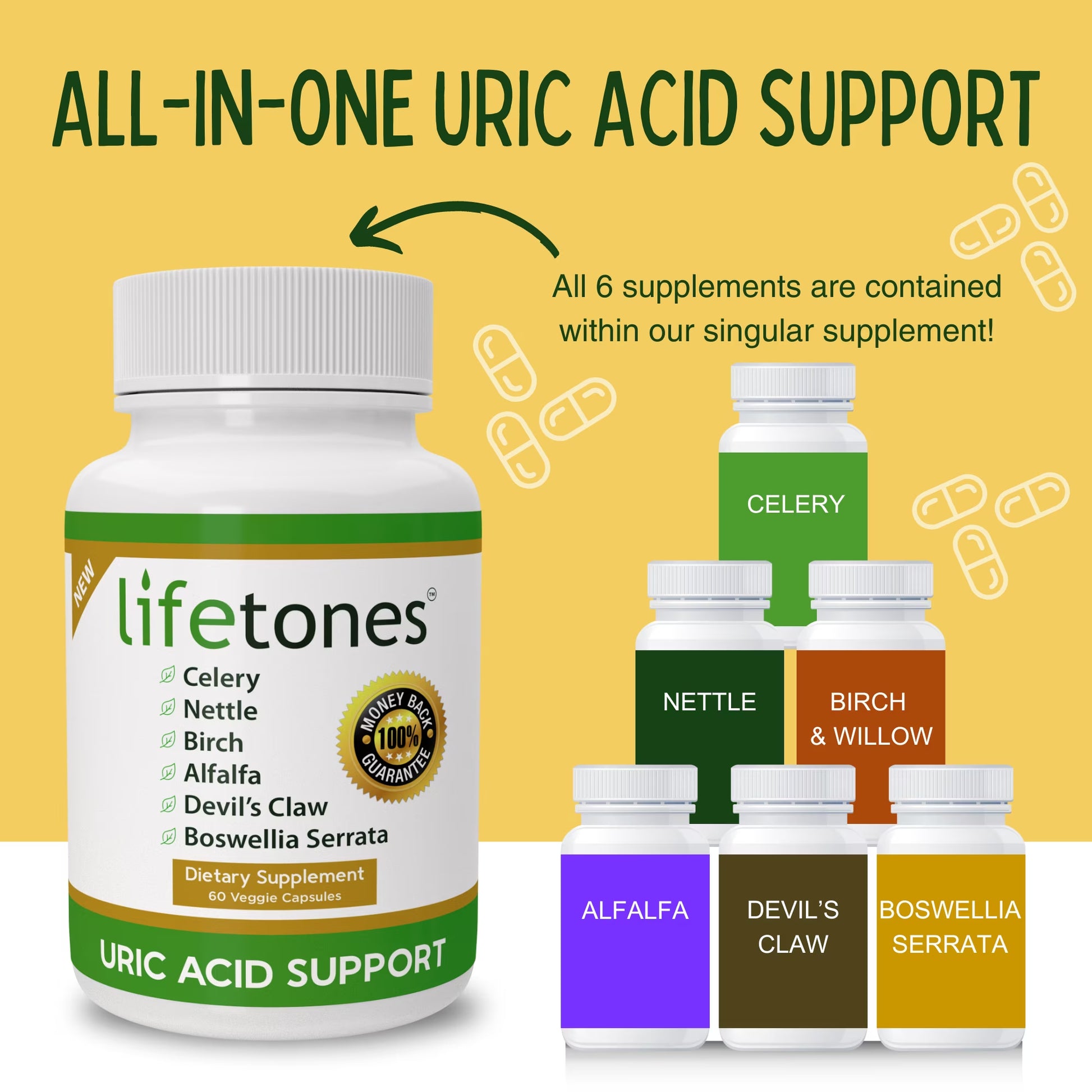 Lifetones Uric Acid Support Capsules - 60 Count