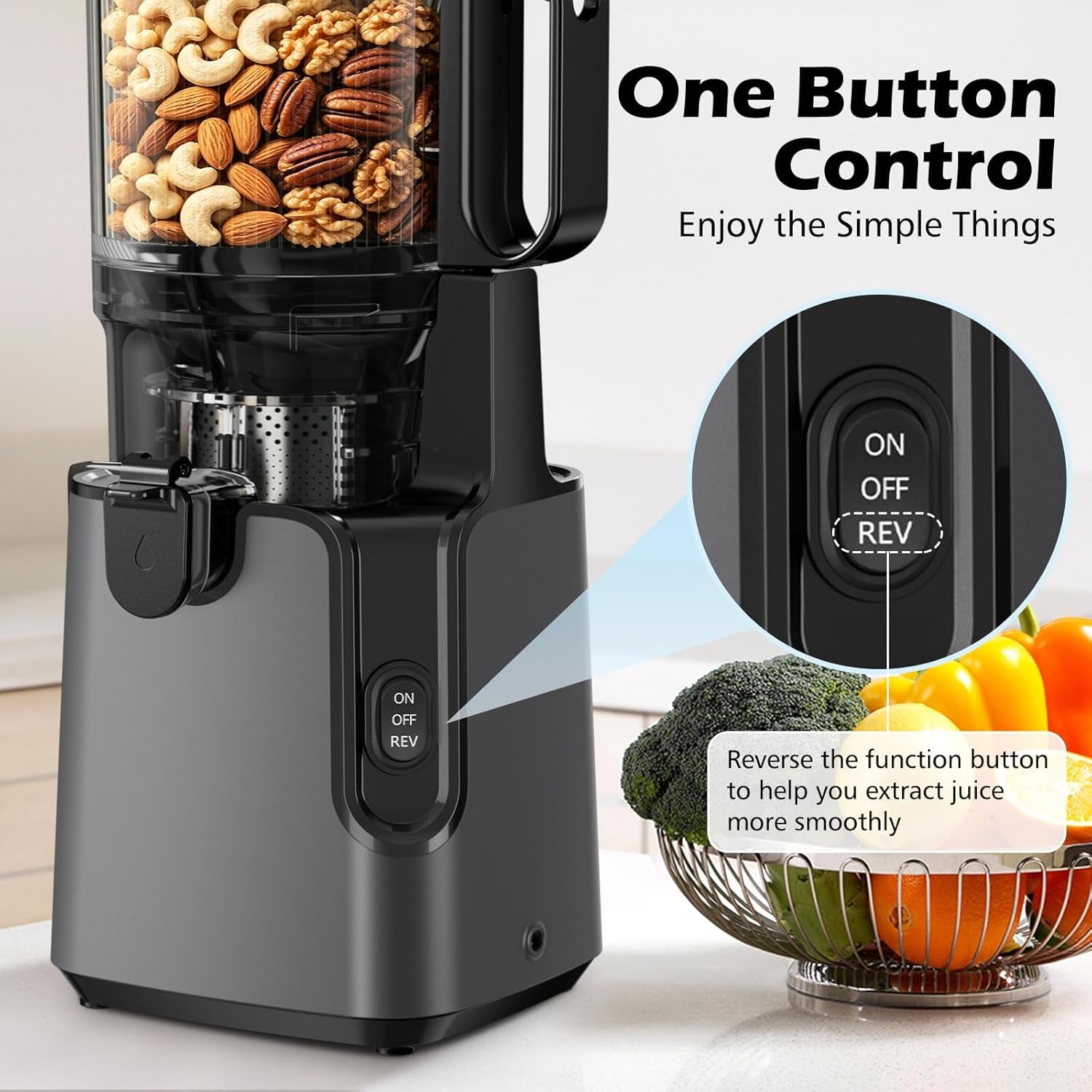 Juicer Machines with 5.8" Large Chute, 2-In-1 Cold Press Juicer for Whole Vegetables Fruits 400W, Masticating Juicer Easy to Clean Juice Extractor Machine for Making Nut Mike, Juice, Premium Gray