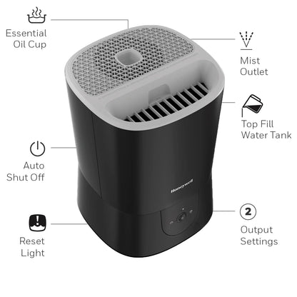 1.5 Gal. 500 Sq Ft Filter Free Warm Mist Humidifier with Essential Oil Cup, Black, HWM440