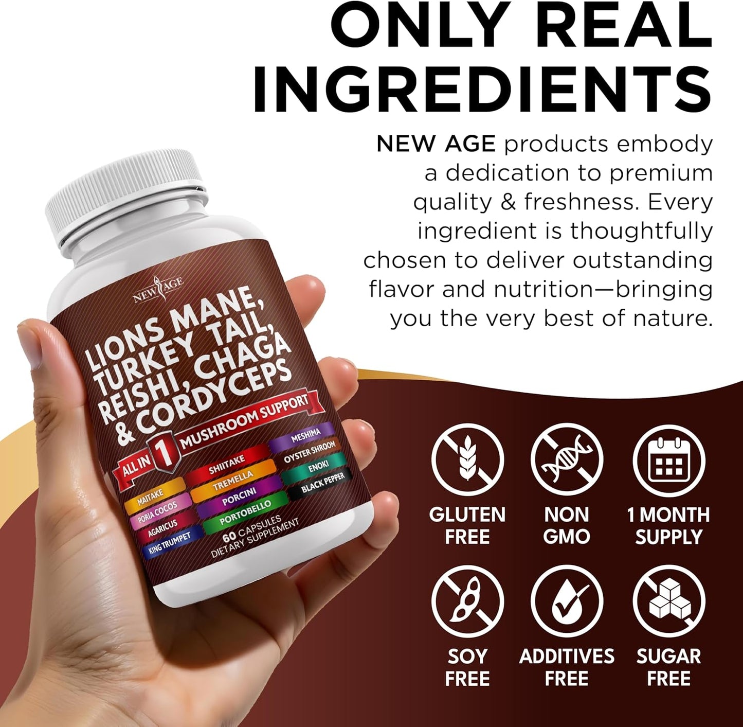 Lions Mane Mushroom Supplement with Turkey Tail Reishi Cordyceps Chaga with Marshmallow Root - 120 Count