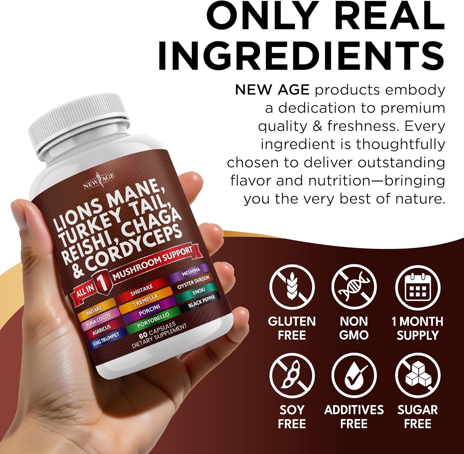 Lions Mane Mushroom Supplement with Turkey Tail Reishi Cordyceps Chaga with Marshmallow Root - 120 Count