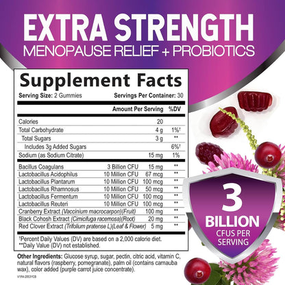Menopause Probiotic Gummies for Women - Advanced Menopause Relief for Women with Black Cohosh - Complete Women'S Probiotics Gummy Supplements for Mild Hot Flashes & Night Sweats Support - 60 Gummies