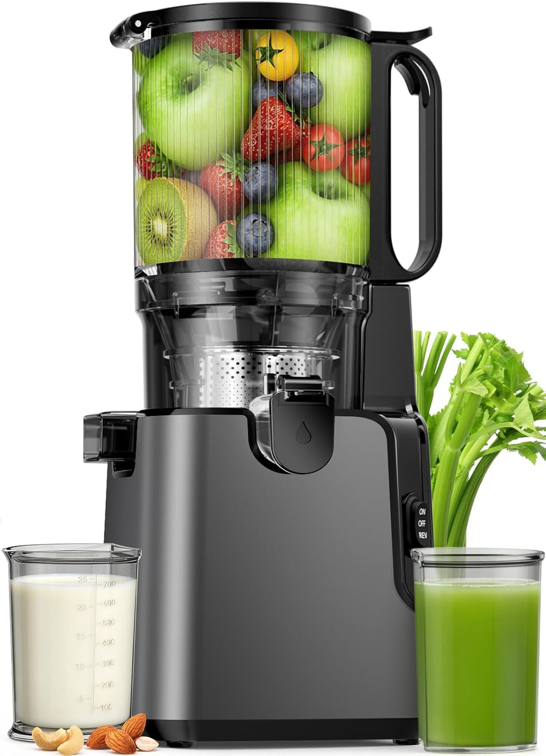 Juicer Machines with 5.8" Large Chute, 2-In-1 Cold Press Juicer for Whole Vegetables Fruits 400W, Masticating Juicer Easy to Clean Juice Extractor Machine for Making Nut Mike, Juice, Premium Gray