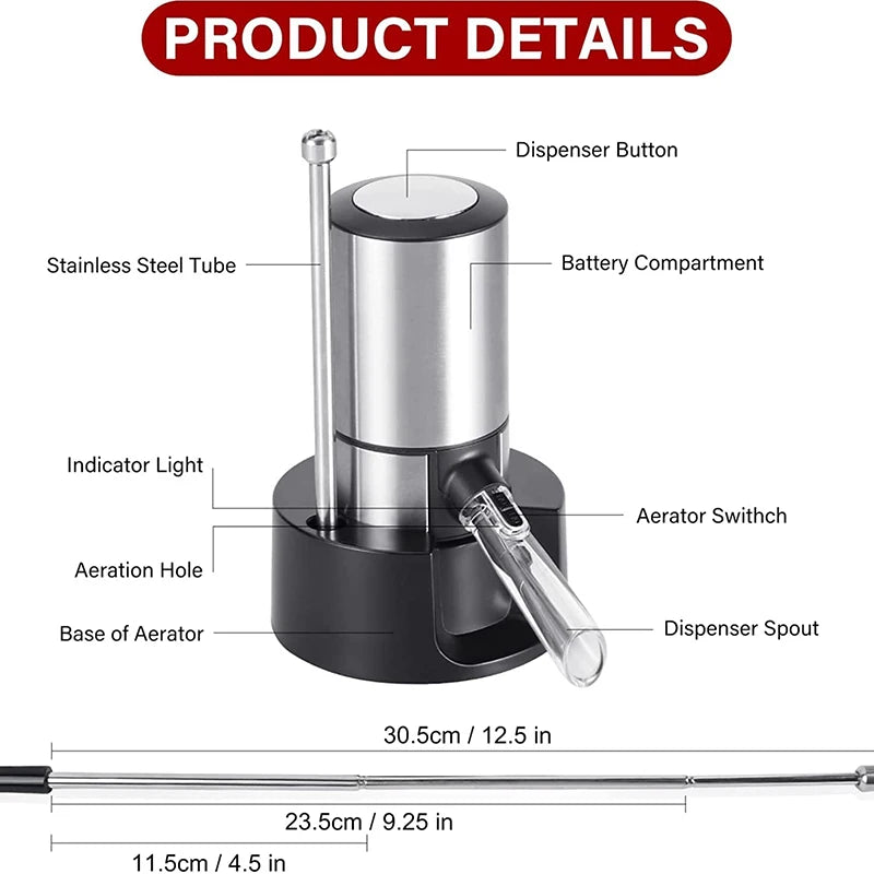 Automatic Wine Decanter Dispenser with Base Quick Sobering Electric Wine Decanter Aerator Pourer for Bar Party Kitchen Bar Tools