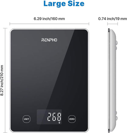 RENPHO Digital Kitchen Scale, Smart Food Weight Scale with Nutritional Calculator, Gram Scale for Weight Loss Cooking Baking Keto Macro Diet, Black Glass, 22Lb/10Kg