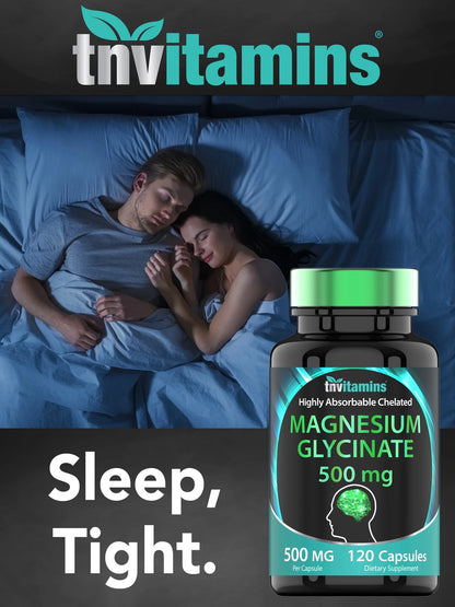 Magnesium Glycinate 500 Mg per Capsule Dietary Supplements for Sleep Mood Stress Muscle and Nerve Health, 120 Count