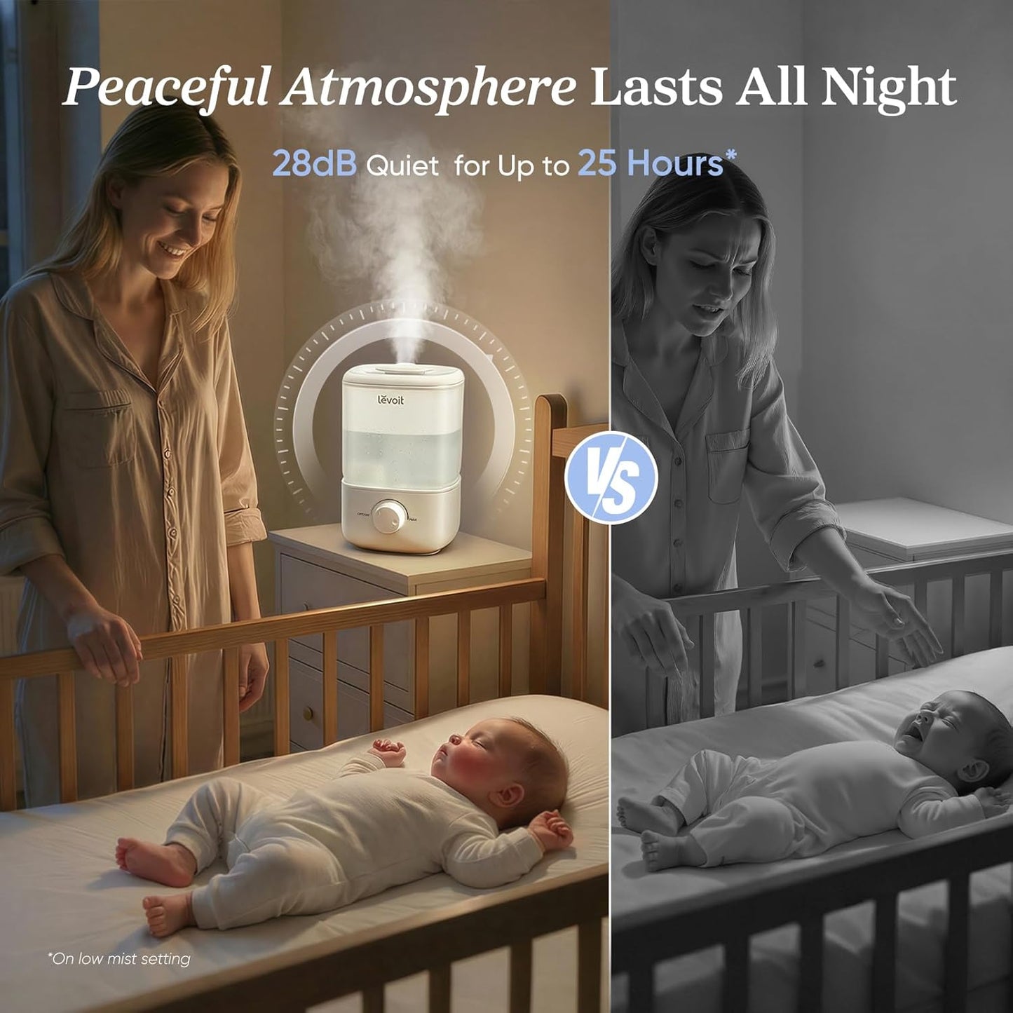 Top Fill Humidifiers for Bedroom, 2.5L Tank for Large Room, Easy to Fill & Clean, 28Db Quiet Cool Mist Air Humidifier for Home Baby Nursery & Plants, Auto Shut-Off for Safety, 25H