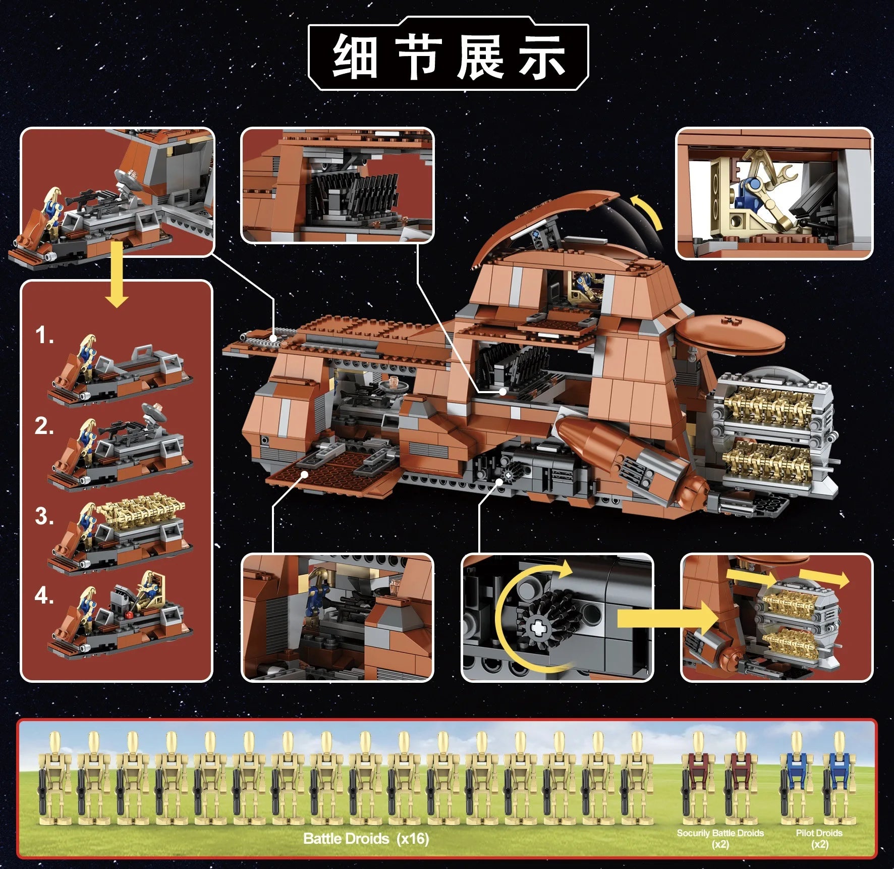 New in Stock 7662 05069 Trade Federiation MTT Contaiinerized Troop Carrier Building Blocks Toys for Children Christmas Gift