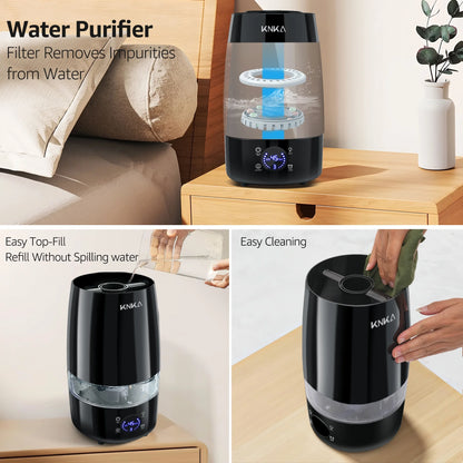 4.5L Humidifier for Room - Quiet, Auto Humidity Control, Essential Oil Diffuser, 40H Runtime, Top Fill, Easy Clean, Anti-Leak