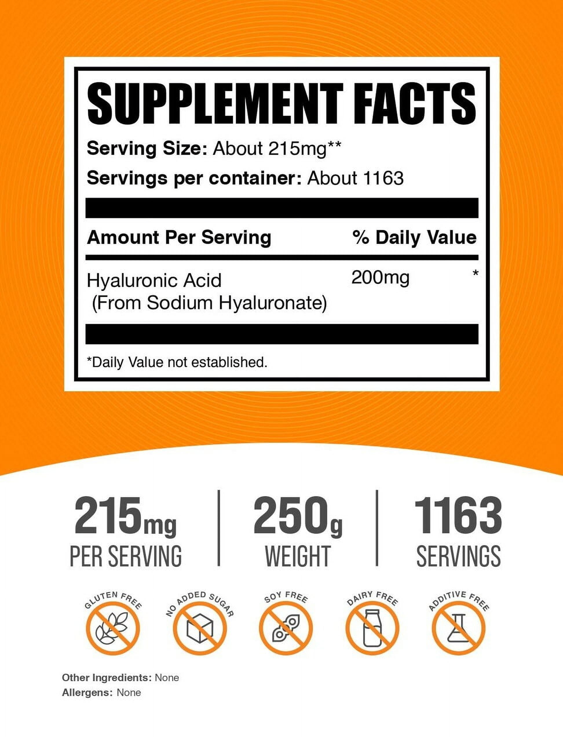 Bulksupplements Hyaluronic Acid Powder - 215Mg per Serving - 250 Grams (8.8 Oz) - 1163 Servings