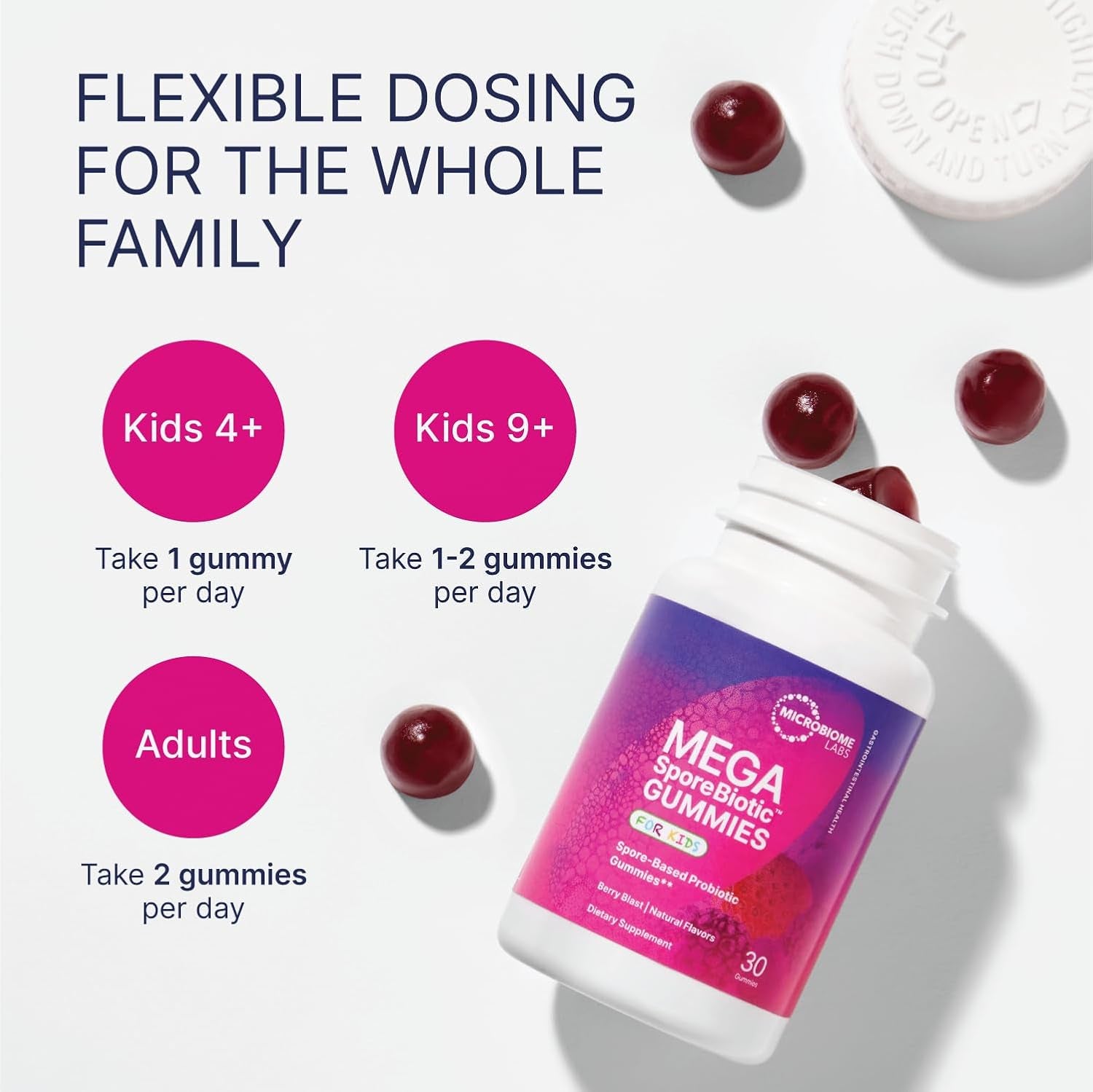 Megasporebiotic Kids Probiotic - Spore Based Gummy Probiotics for Kids - Supports Gut Health & Immunity with Bacillus Probiotic Blend - Berry Flavored (30 Gummies)