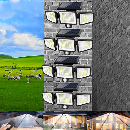 Tuffenough Solar Outdoor Lights 2500LM 210LED Security Lights,3 Heads Dimmable Spotlights with 3 Modes,Ip65 Waterproof,Suitable for Yard, Garage, Porch,Patio, Garden,Farm,Chicken Coop, Barn,Horse Stable,Pool,Father'S Day Gift