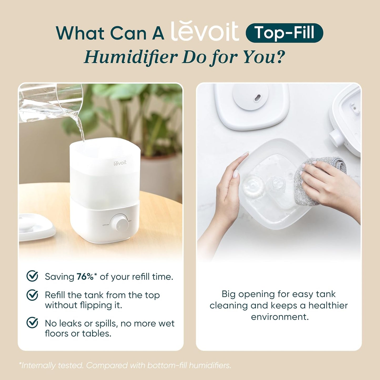 Top Fill Humidifiers for Bedroom, 2.5L Tank for Large Room, Easy to Fill & Clean, 28Db Quiet Cool Mist Air Humidifier for Home Baby Nursery & Plants, Auto Shut-Off for Safety, 25H