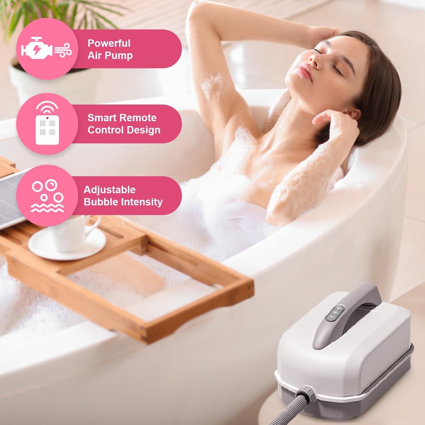 Bubble Bath Mat,Full Body Waterproof Spa Mat for Bathtub, 6-Speed Bubbles, Remote Control & Non-Slip Suction Cups for Home Relaxation