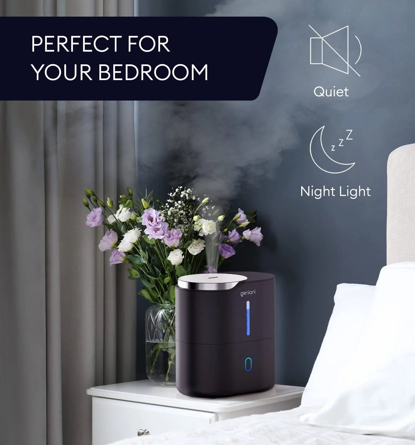 Top Fill 2L Cool Mist Humidifiers & Essential Oil Diffuser for Home - Smart Aroma Ultrasonic Air Humidifier for Large Room, Bedroom, Baby, Kid - Easy to Clean & Fill, Auto Shut Off, Quiet