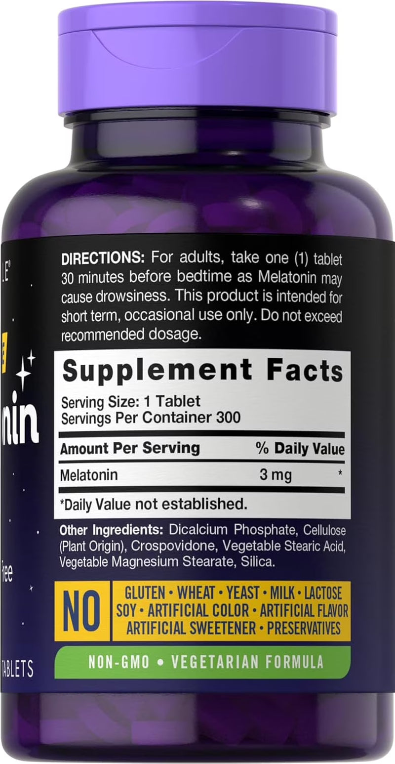 Melatonin 3Mg | 300 Vegetarian Tablets for Men and Women | by Carlyle