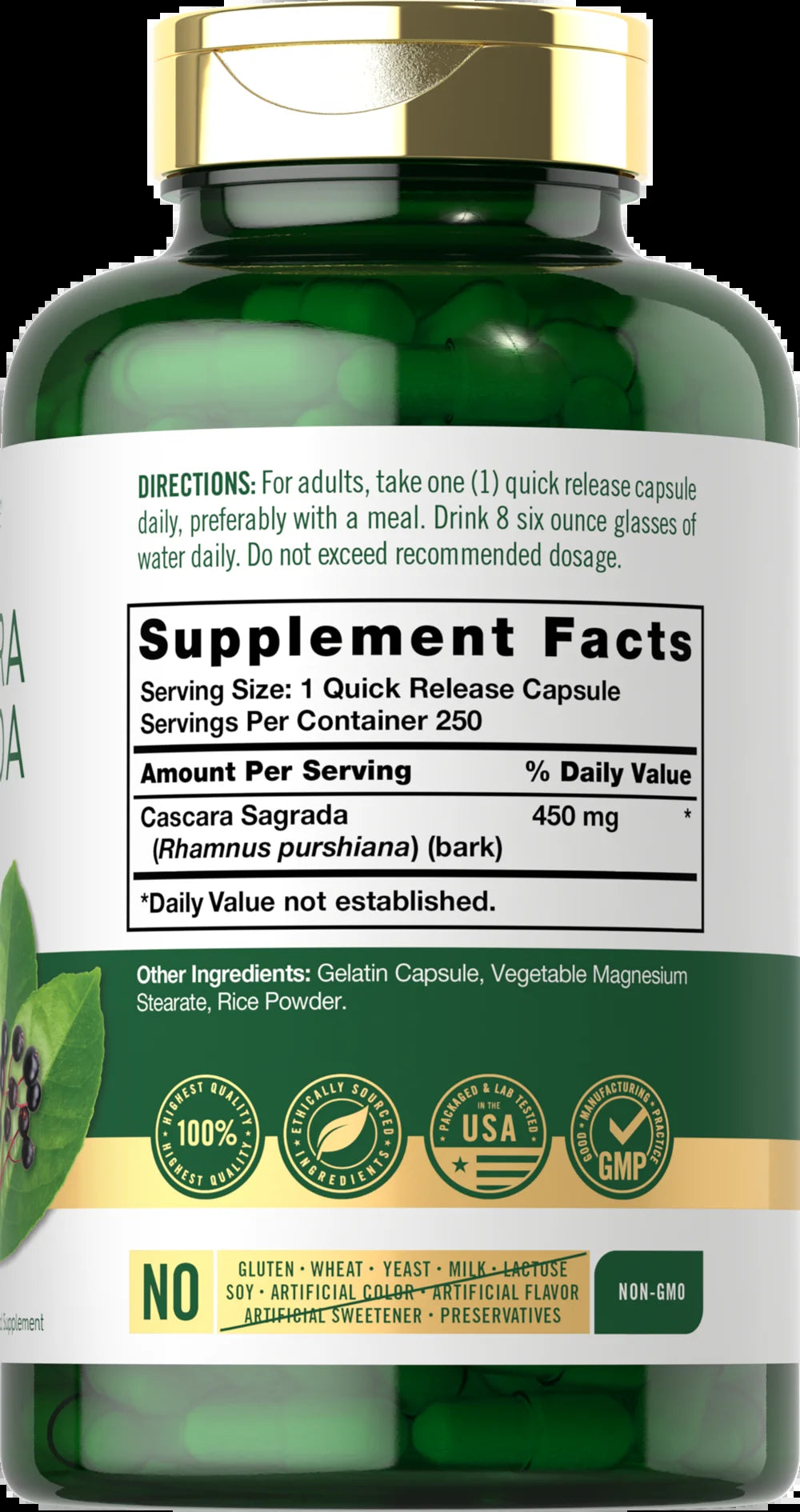 Cascara Sagrada 450 Mg | 250 Capsules | Herbal Supplement | by
