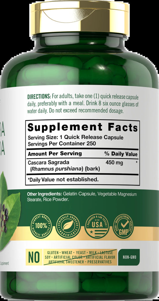 Cascara Sagrada 450 Mg | 250 Capsules | Herbal Supplement | by