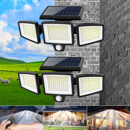 Tuffenough Solar Outdoor Lights 2500LM 210LED Security Lights,3 Heads Dimmable Spotlights with 3 Modes,Ip65 Waterproof,Suitable for Yard, Garage, Porch,Patio, Garden,Farm,Chicken Coop, Barn,Horse Stable,Pool,Father'S Day Gift