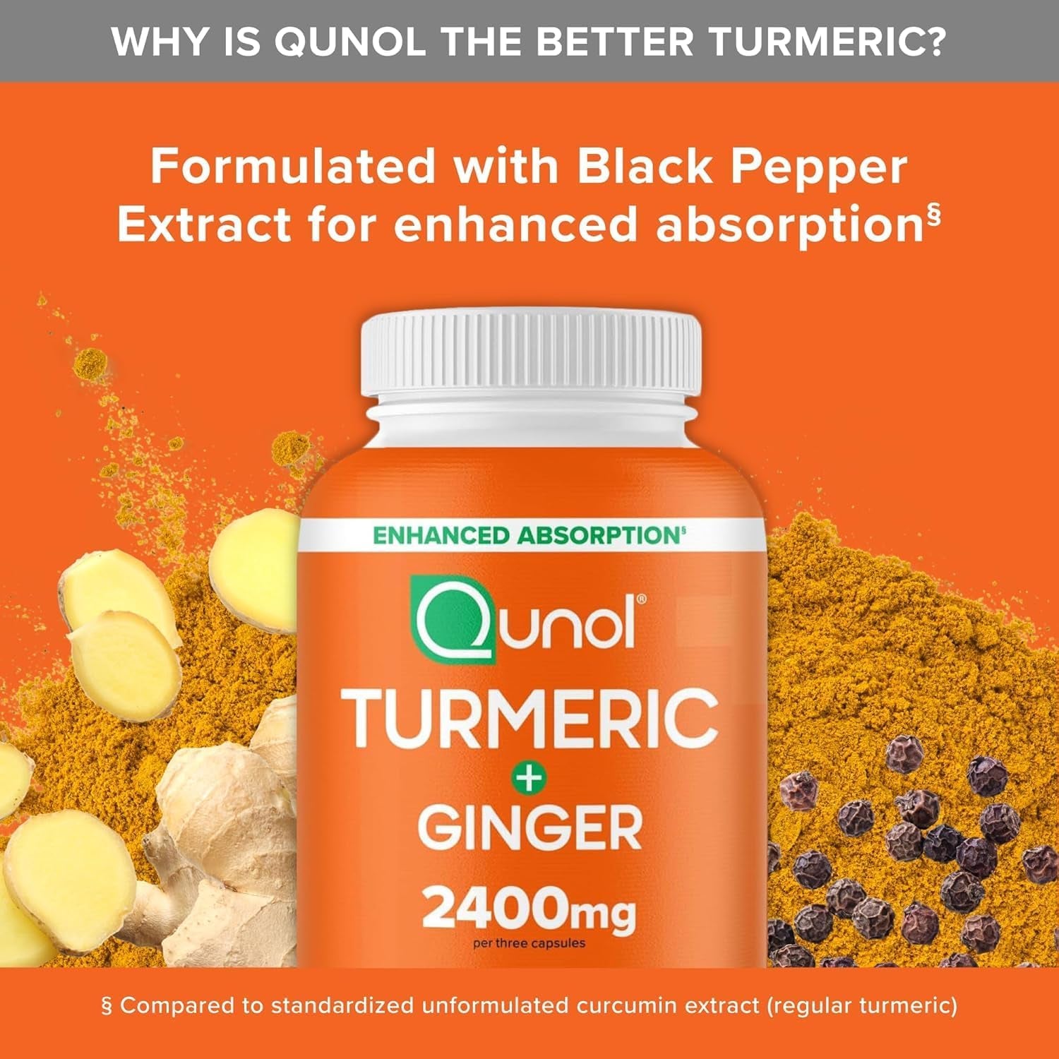 Turmeric Curcumin with Black Pepper & Ginger, 2400Mg Turmeric Extract with 95% Curcuminoids, Extra Strength Supplement, Enhanced Absorption, Joint Support Supplement, 105 Count