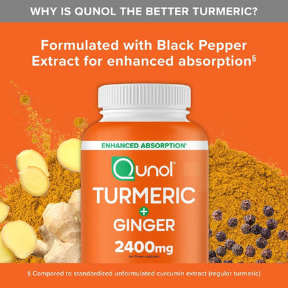 Turmeric Curcumin with Black Pepper & Ginger, 2400Mg Turmeric Extract with 95% Curcuminoids, Extra Strength Supplement, Enhanced Absorption, Joint Support Supplement, 105 Count