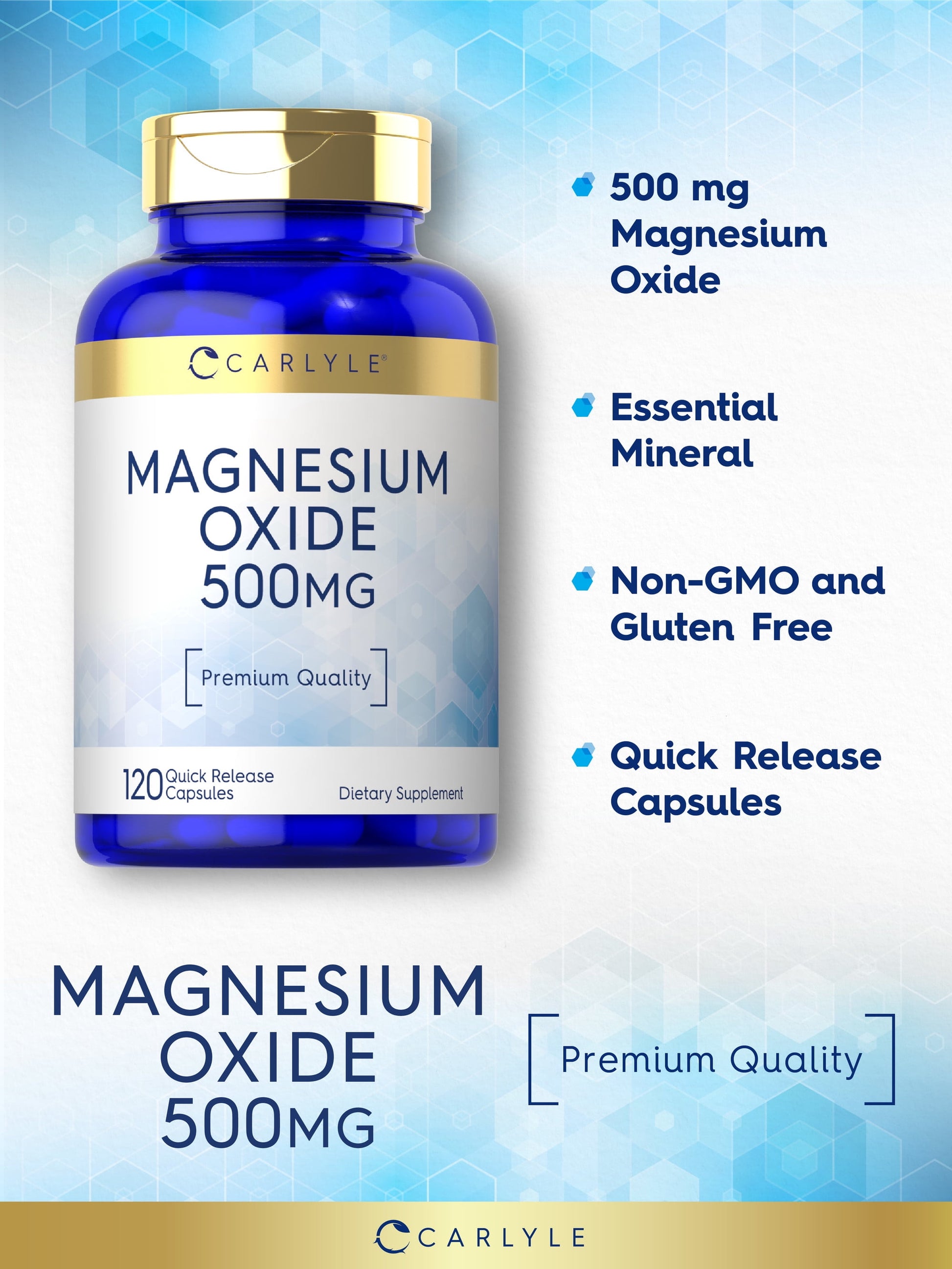 Magnesium Oxide 500Mg | 120 Quick Release Capsules | Non-Gmo and Gluten Free Supplement | by