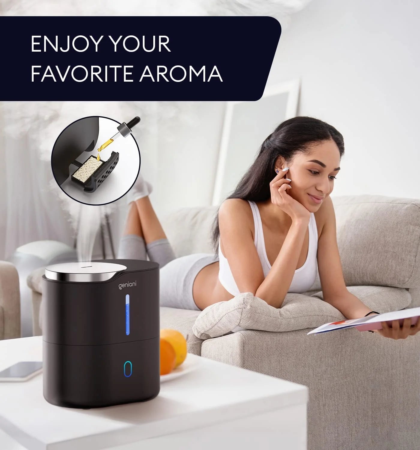 Top Fill 2L Cool Mist Humidifiers & Essential Oil Diffuser for Home - Smart Aroma Ultrasonic Air Humidifier for Large Room, Bedroom, Baby, Kid - Easy to Clean & Fill, Auto Shut Off, Quiet