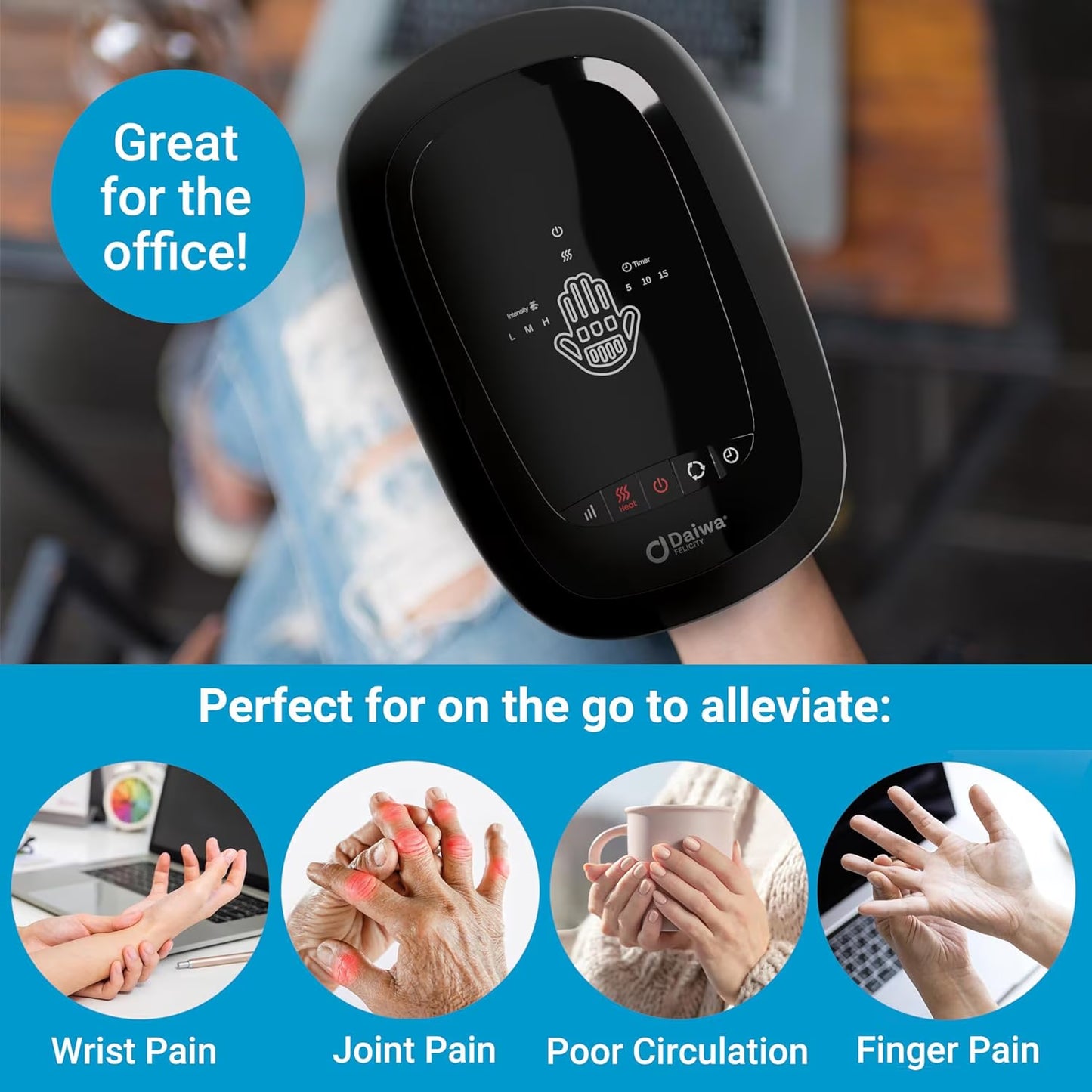Acu Palm Pro Cordless Hand Massager with Heat & Compression for Arthritis, Carpal Tunnel & Finger Relief, HSA/FSA Eligible