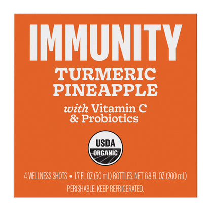 Organic Immunity Turmeric Pineapple Wellness Shots, 1.7 Fl Oz Bottle, 4-Pack