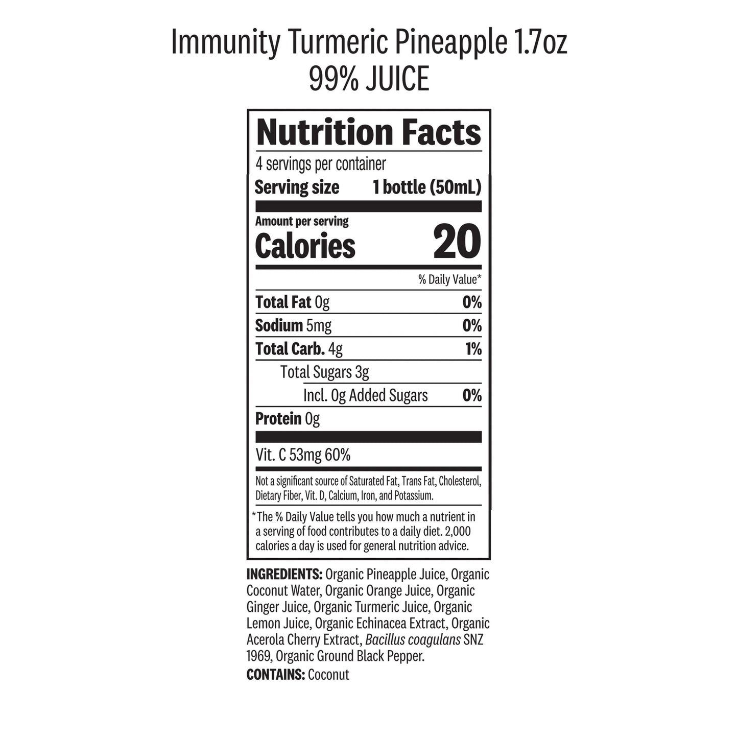 Organic Immunity Turmeric Pineapple Wellness Shots, 1.7 Fl Oz Bottle, 4-Pack