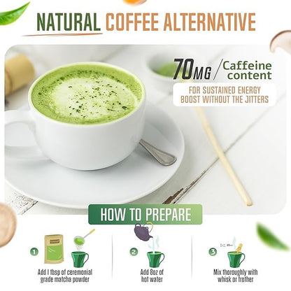 Mushroom Matcha - Organic Ceremonial Grade Matcha (60 Servings) | 7 Mushrooms & Adaptogens - Coffee Alternative for Energy, Focus & Gut Health