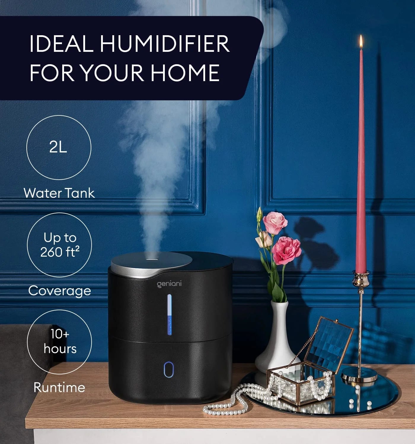 Top Fill 2L Cool Mist Humidifiers & Essential Oil Diffuser for Home - Smart Aroma Ultrasonic Air Humidifier for Large Room, Bedroom, Baby, Kid - Easy to Clean & Fill, Auto Shut Off, Quiet