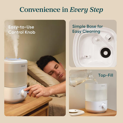 Top Fill Humidifiers for Bedroom, 2.5L Tank for Large Room, Easy to Fill & Clean, 28Db Quiet Cool Mist Air Humidifier for Home Baby Nursery & Plants, Auto Shut-Off for Safety, 25H