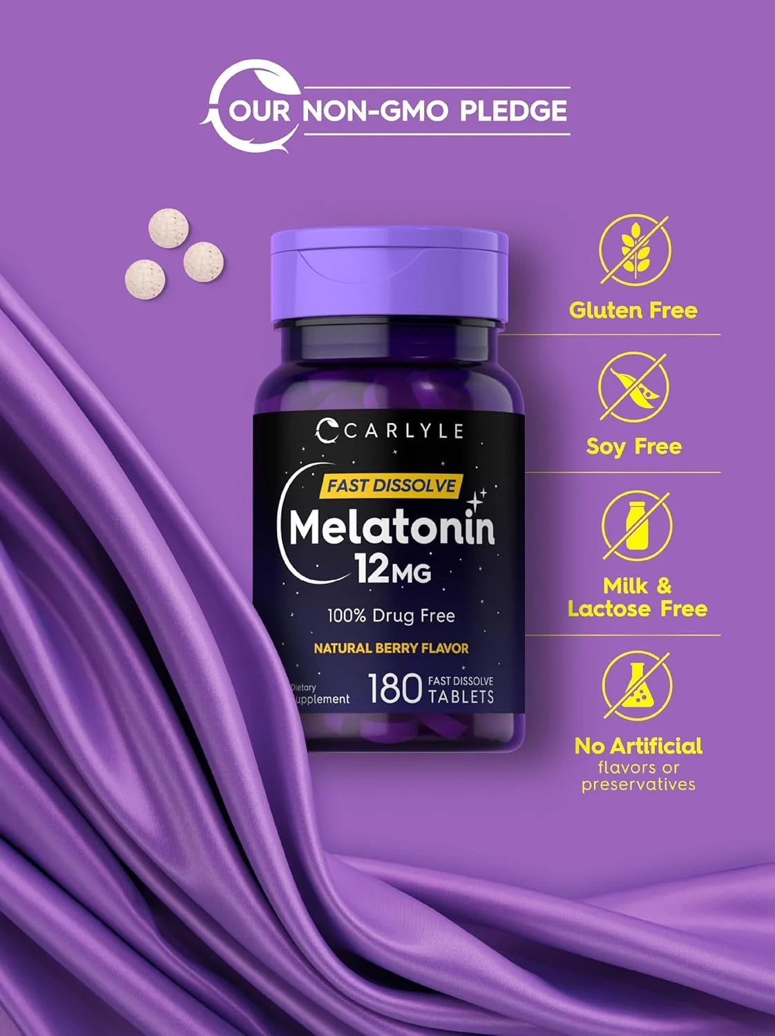 Melatonin 12 Mg 180 Tablets | Berry Flavor | Vegetarian Supplement for Men and Women | by