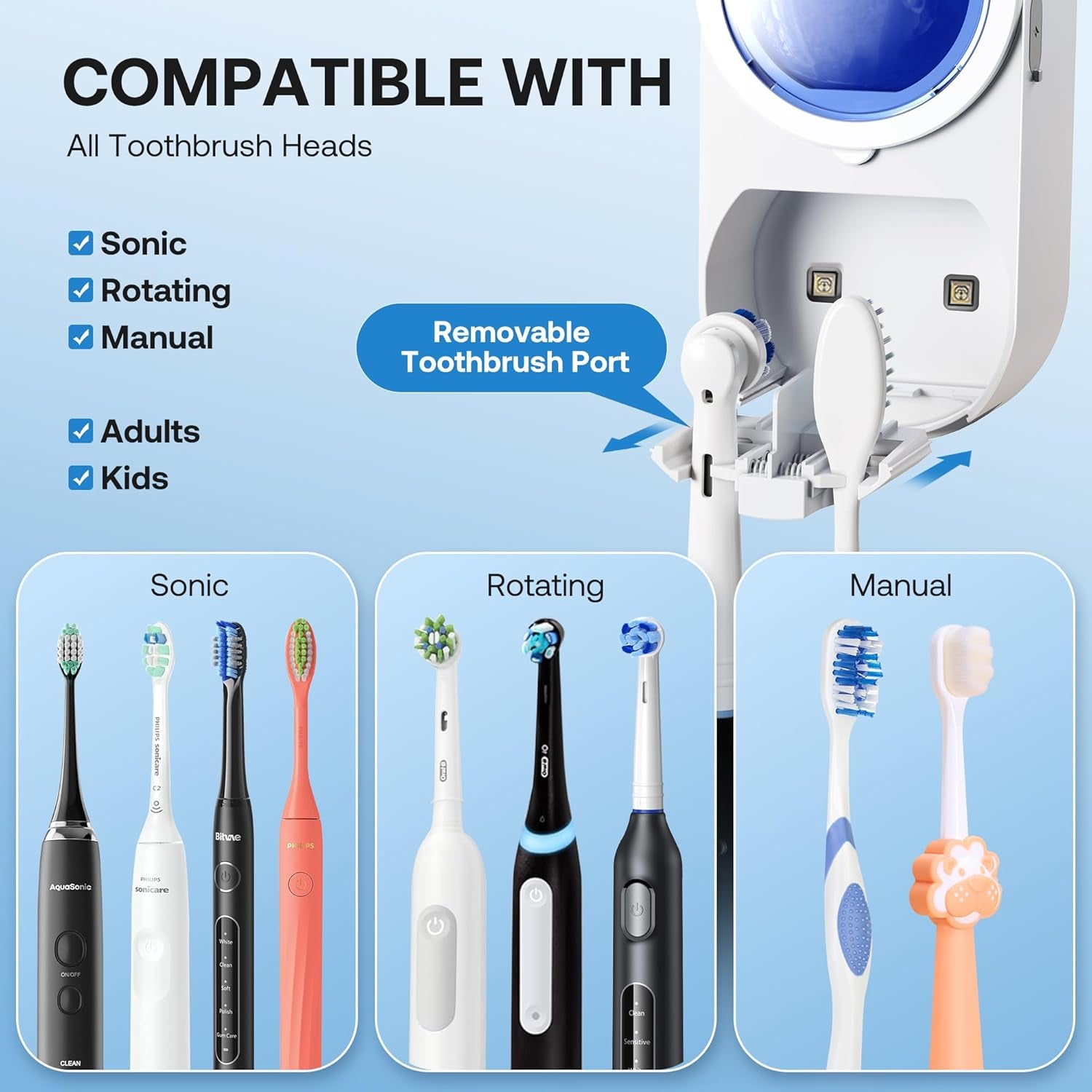 Upgraded Tooth Brush Holder for Bathroom 2.0, Infrared Sensing Toothbrush Cleaner, Wall-Mounted for Most Size Toothbrushes, Air Drying, LED Smart Screen, White Gold Trim