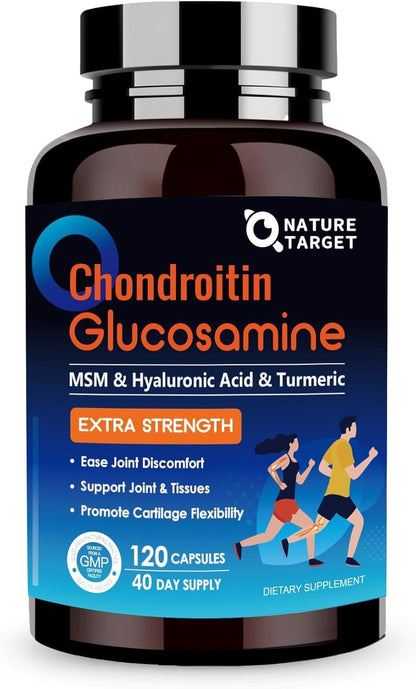 Glucosamine Chondroitin MSM, Joint Support Supplement, Shellfish Free, Turmeric Boswellia, Hyaluronic Acid, Collagen, Calium for Cartilage and Bone Health,120 Capsules, 40 Servings