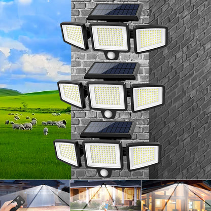 Tuffenough Solar Outdoor Lights 2500LM 210LED Security Lights,3 Heads Dimmable Spotlights with 3 Modes,Ip65 Waterproof,Suitable for Yard, Garage, Porch,Patio, Garden,Farm,Chicken Coop, Barn,Horse Stable,Pool,Father'S Day Gift