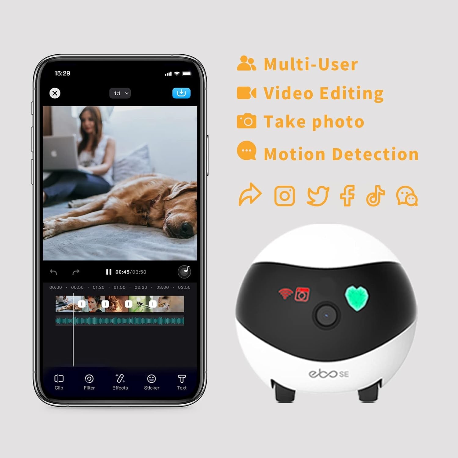 SE Home Robot Camera: 1080P Mobile Familybot Pet Companion | Whole-Home Mobility, Two-Way Talk, Night Vision, Local Storage, Auto-Recharge, Long Distance Gift for Family/Pet