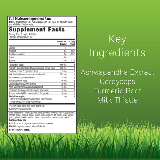 Extra Strength Ashwagandha Mind & Body – 60 Liquid Soft-Gels