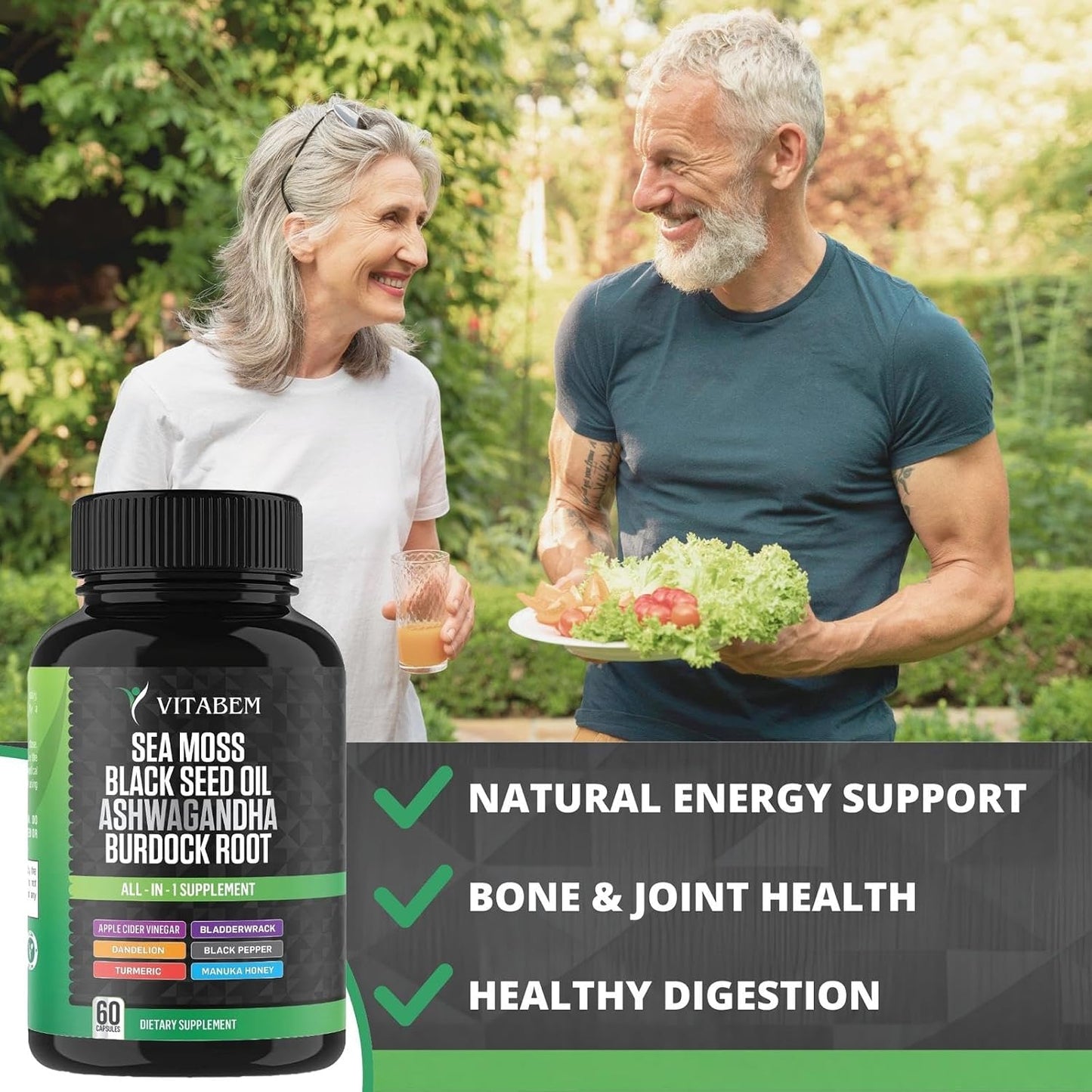 Sea Moss Black Seed Oil Ashwagandha Turmeric Bladderwrack Burdock Root | Advanced Sea Moss Capsules All in One Supplement with Seamoss Black Seed Oil Burdock Root Capsules - 60 Count